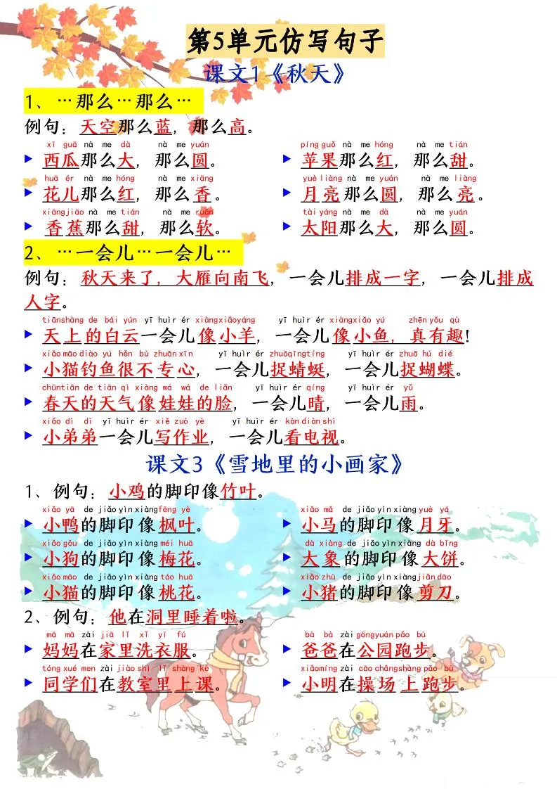 新一上语文必考必背仿写句子(含仿写练习10页)-学海库