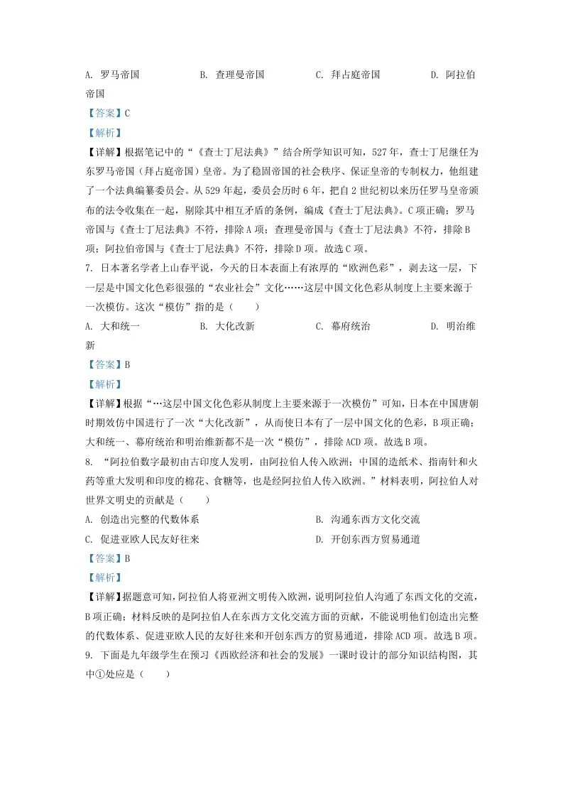 2022-2023学年山东省济南市南部片区九年级上学期历史期中试题及答案(Word版)-学海库