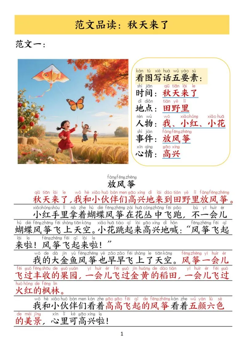 25秋一上语文1-8单元看图写作范文（16页）-学海库